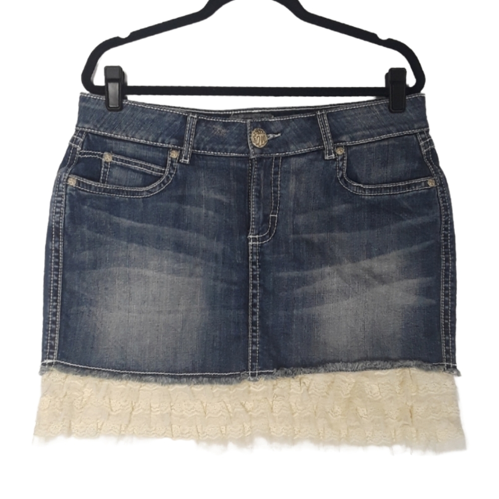 WRANGLER Cream Ruffle Premium Patch Denim Skirt 11